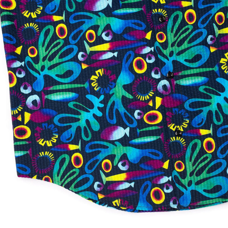 RSVLTS Rad Reef Stretch Seersucker Short Sleeve Shirt in Multicolor — detail 7