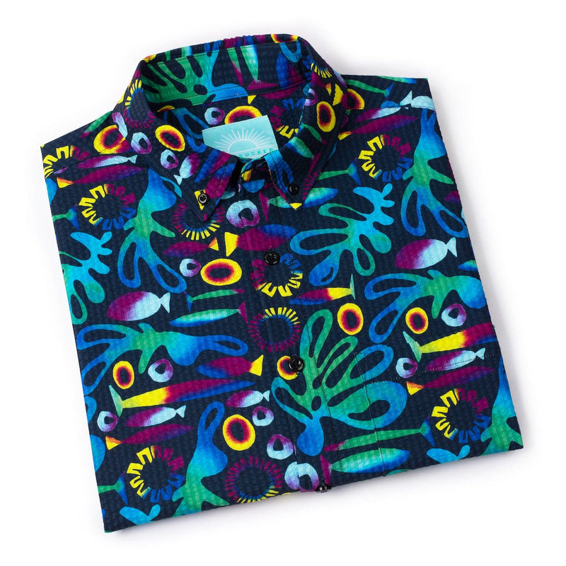 RSVLTS Rad Reef Stretch Seersucker Short Sleeve Shirt in Multicolor — detail 8