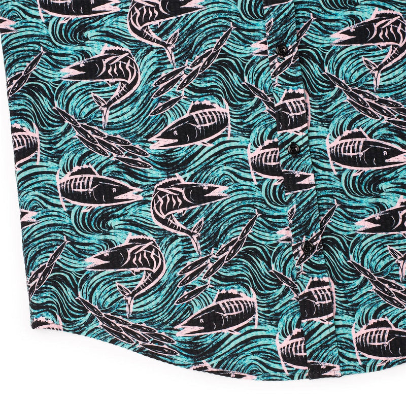 RSVLTS Fishies Stretch Seersucker Short Sleeve Shirt in Green — detail 7