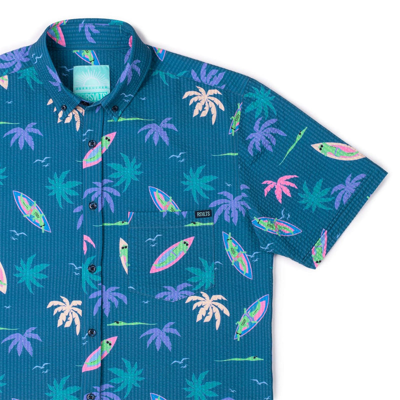 RSVLTS Gator Rays Stretch Seersucker Short Sleeve Shirt in Blue — detail 2