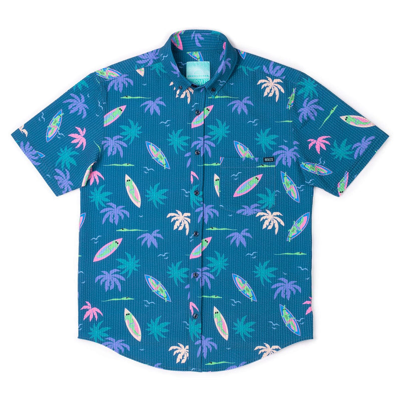 RSVLTS Gator Rays Stretch Seersucker Short Sleeve Shirt in Blue — detail 5