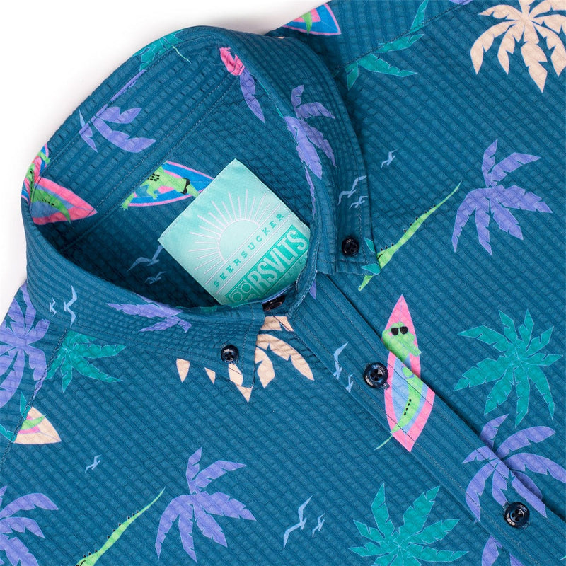 RSVLTS Gator Rays Stretch Seersucker Short Sleeve Shirt in Blue — detail 6