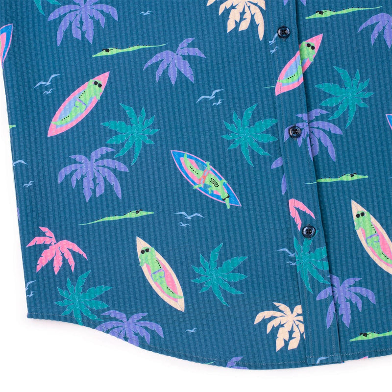 RSVLTS Gator Rays Stretch Seersucker Short Sleeve Shirt in Blue — detail 7