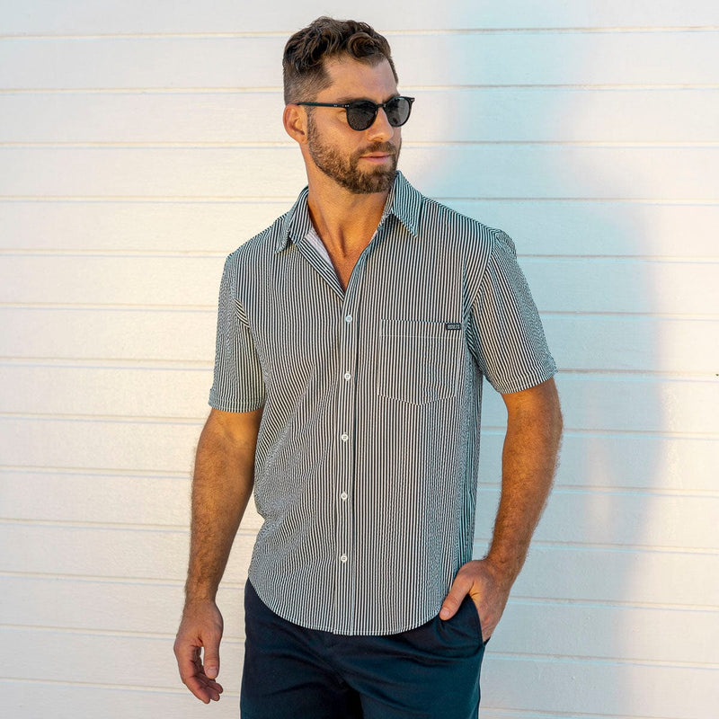 RSVLTS John, My Boy! Stretch Seersucker Short Sleeve Shirt in Green — front view
