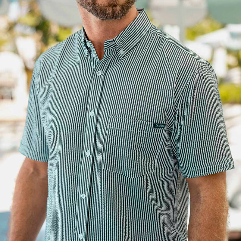 RSVLTS John, My Boy! Stretch Seersucker Short Sleeve Shirt in Green — detail 2