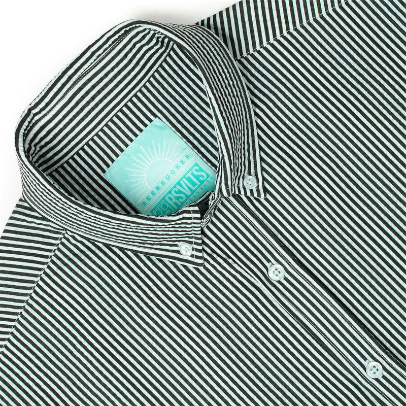 RSVLTS John, My Boy! Stretch Seersucker Short Sleeve Shirt in Green — detail 6