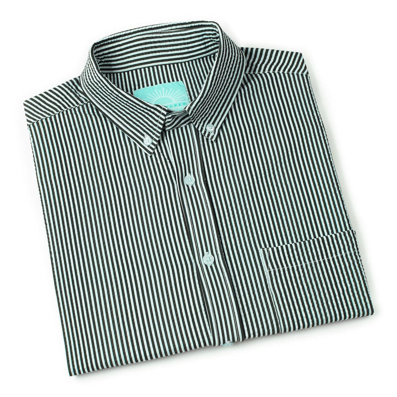RSVLTS John, My Boy! Stretch Seersucker Short Sleeve Shirt in Green — detail 8