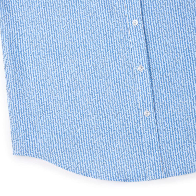 RSVLTS We Sail Without Him Stretch Seersucker Short Sleeve Shirt in Blue — detail 7