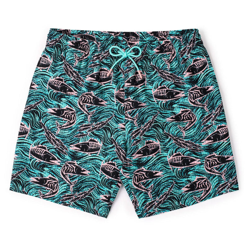 RSVLTS Fishies Stretch Seersucker Hybrid Shorts in Green — detail 2