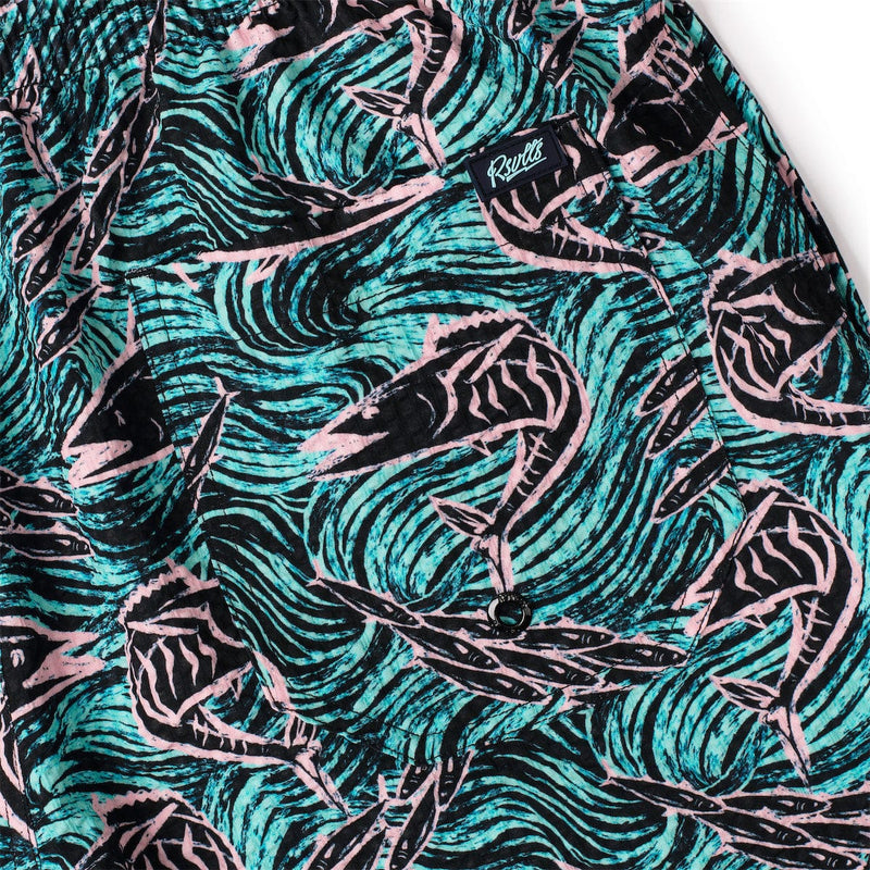 RSVLTS Fishies Stretch Seersucker Hybrid Shorts in Green — detail 3