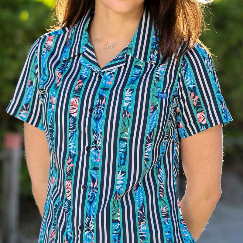 RSVLTS Dream Between the Lines Women's KUNUFLEX Short Sleeve Shirt in Blue — detail 3