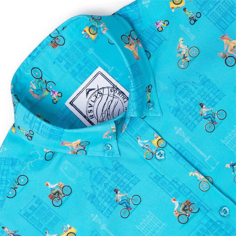 RSVLTS Copenhagen KUNUFLEX Short Sleeve Shirt in Blue — detail 3