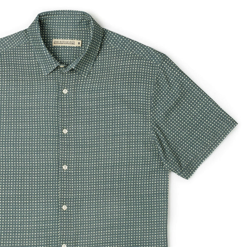 RSVLTS Palm Weave Bamboo Short Sleeve Shirt in Green — detail 2