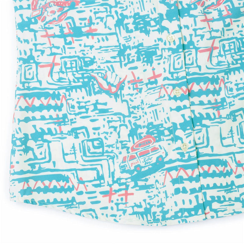 RSVLTS Surfer Boy Pizza Women's KUNUFLEX Short Sleeve Shirt in Blue — detail 6