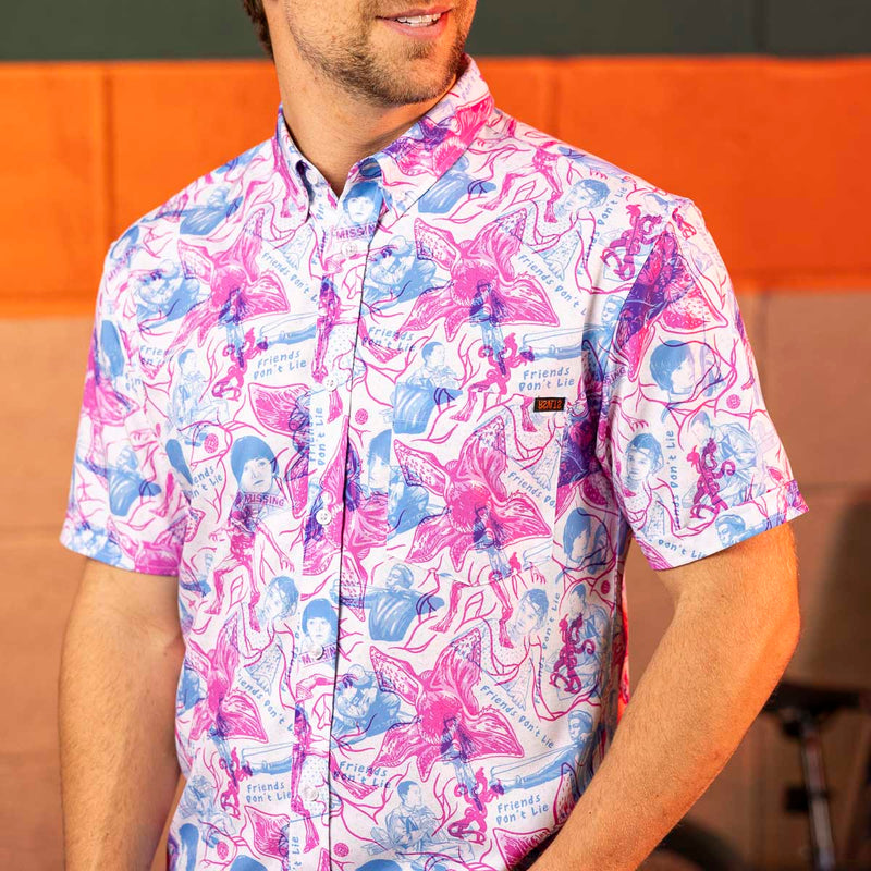 RSVLTS Friends Don't Lie KUNUFLEX Short Sleeve Shirt in Blue — detail 3