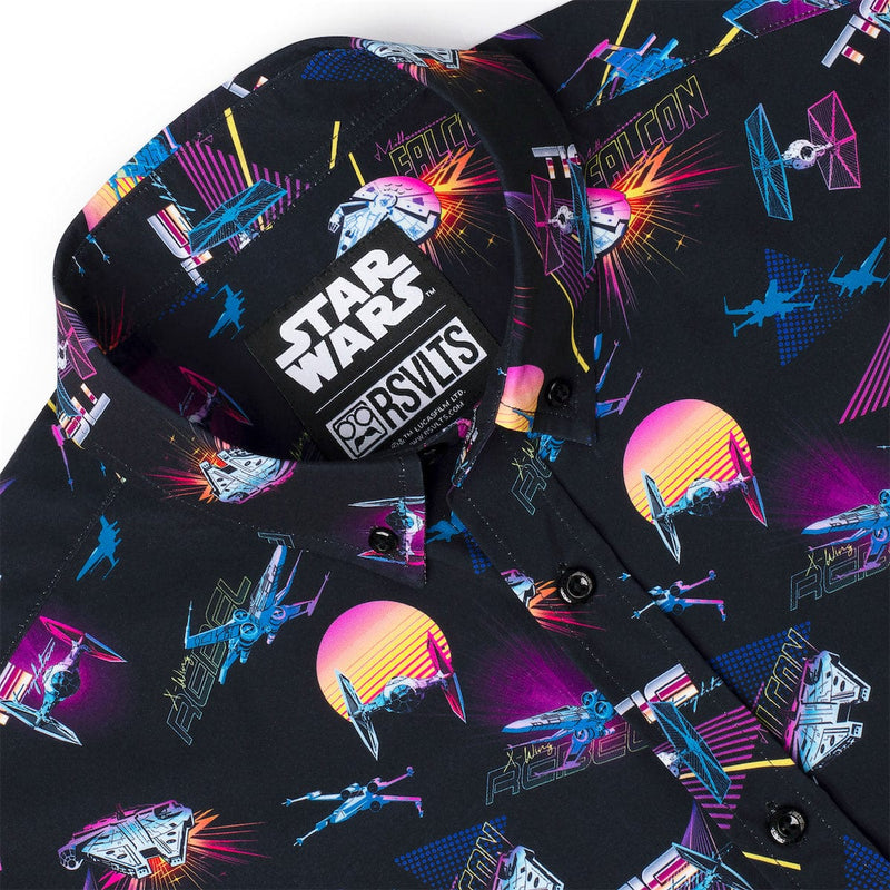 RSVLTS Synthwave Dogfight KUNUFLEX Short Sleeve Shirt in Black — detail 3