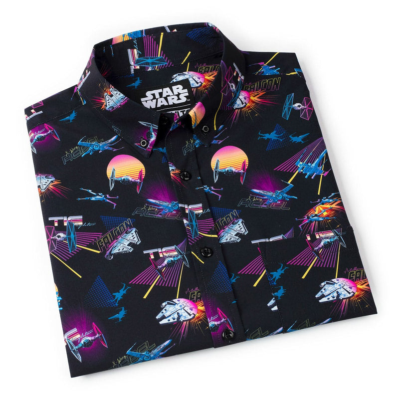 RSVLTS Synthwave Dogfight KUNUFLEX Short Sleeve Shirt in Black — detail 4