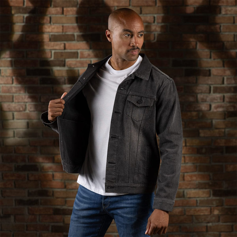 RSVLTS Denim Dan (Vintage Black) Classic Denim Jacket in Black — front view
