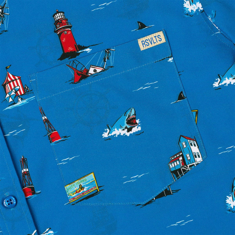RSVLTS Swim at Your Own Risk KUNUFLEX Short Sleeve Shirt in Blue — detail 2