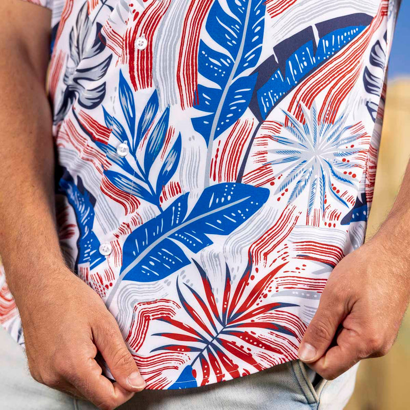 RSVLTS Palms Bursting in Air KUNUFLEX Short Sleeve Shirt in Blue — detail 3