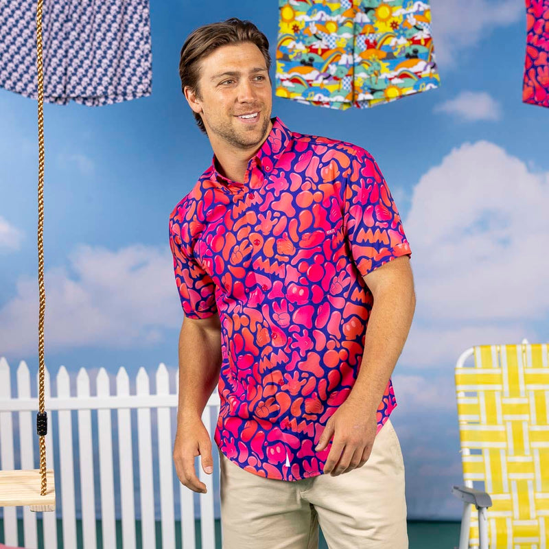RSVLTS Glow Flow Mickey KUNUFLEX Short Sleeve Shirt in Pink — detail 2