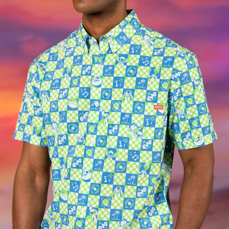 RSVLTS Galactic Groovin' KUNUFLEX Short Sleeve Shirt in Green — detail 3
