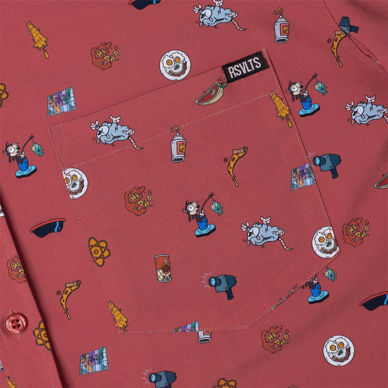 RSVLTS Road Trip Trinkets KUNUFLEX Short Sleeve Shirt in Red — detail 3