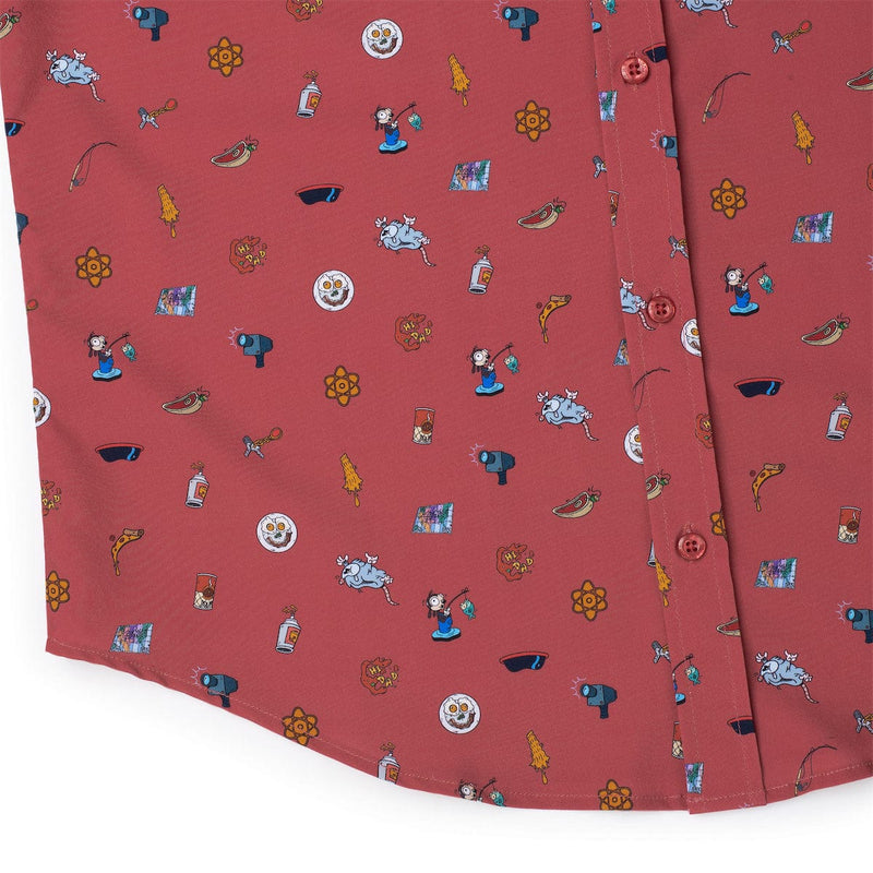 RSVLTS Road Trip Trinkets KUNUFLEX Short Sleeve Shirt in Red — detail 5