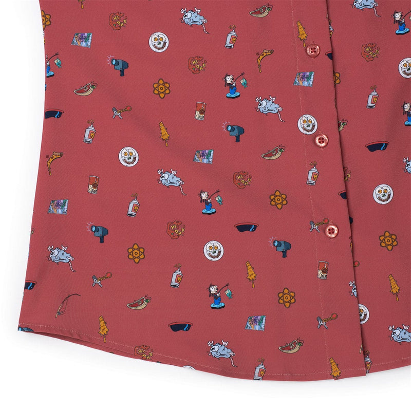 RSVLTS Road Trip Trinkets Women's KUNUFLEX Short Sleeve Shirt in Red — detail 4