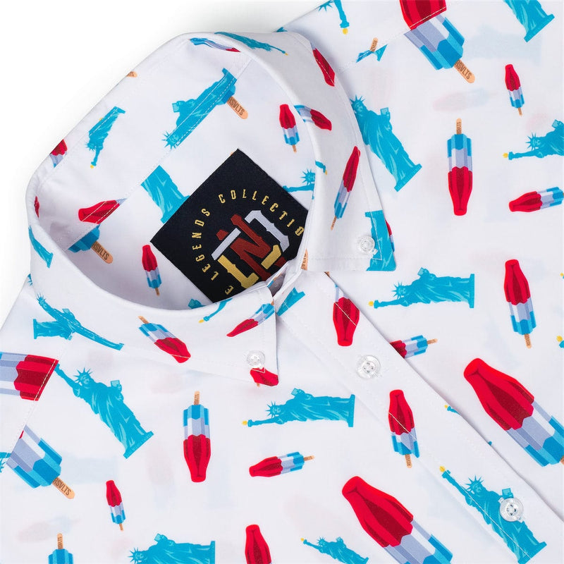 RSVLTS America Pops & Freedom KUNUFLEX Short Sleeve Shirt (Legends Edition) in Blue — detail 2