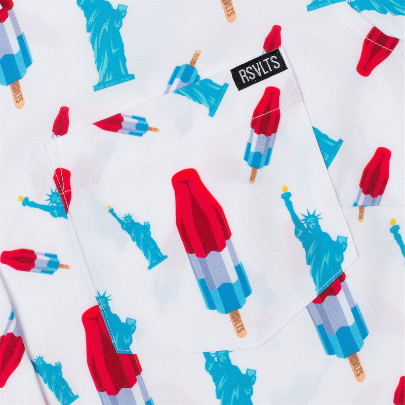 RSVLTS America Pops & Freedom Women's KUNUFLEX Short Sleeve Shirt (Legends Edition) in Blue — detail 2