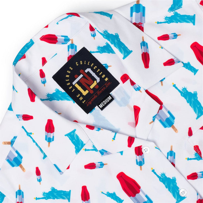 RSVLTS America Pops & Freedom Women's KUNUFLEX Short Sleeve Shirt (Legends Edition) in Blue — detail 3