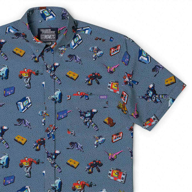 RSVLTS Boombox Beatdown KUNUFLEX Short Sleeve Shirt in Gray — front view