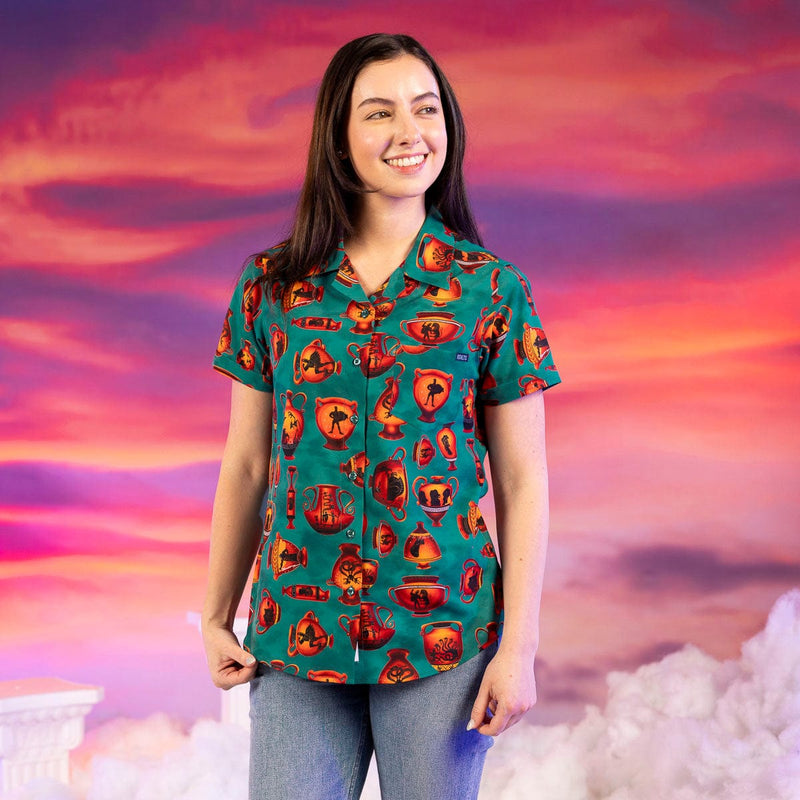 RSVLTS Vases of Valor Women's KUNUFLEX Short Sleeve Shirt in Green — front view