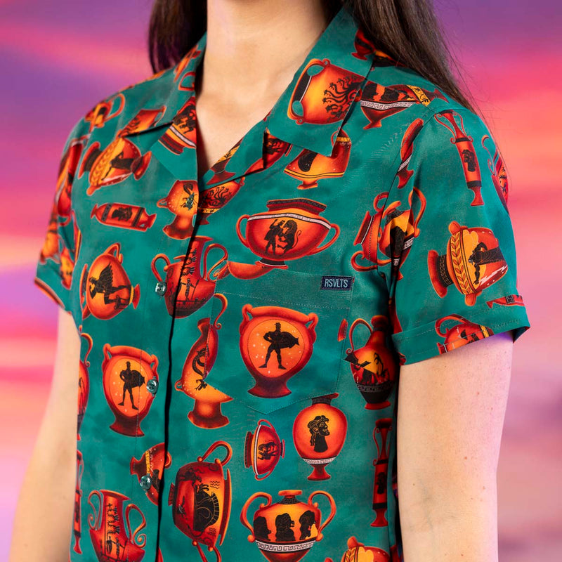 RSVLTS Vases of Valor Women's KUNUFLEX Short Sleeve Shirt in Green — detail 3