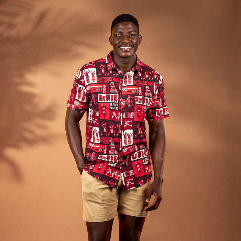RSVLTS The Spirit of Polynesia Bamboo Short Sleeve Shirt in Red — detail 2