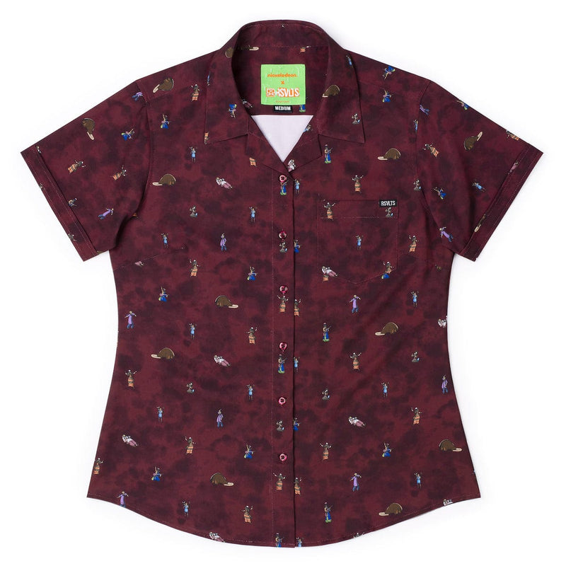 RSVLTS SECRET TUNNELLLLLL Women's KUNUFLEX Short Sleeve Shirt in Red — front view