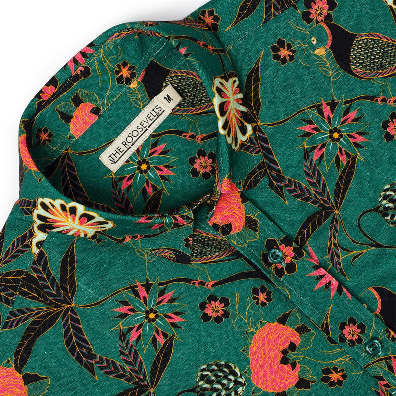 RSVLTS Songbirds Bamboo Short Sleeve Shirt in Green — detail 2