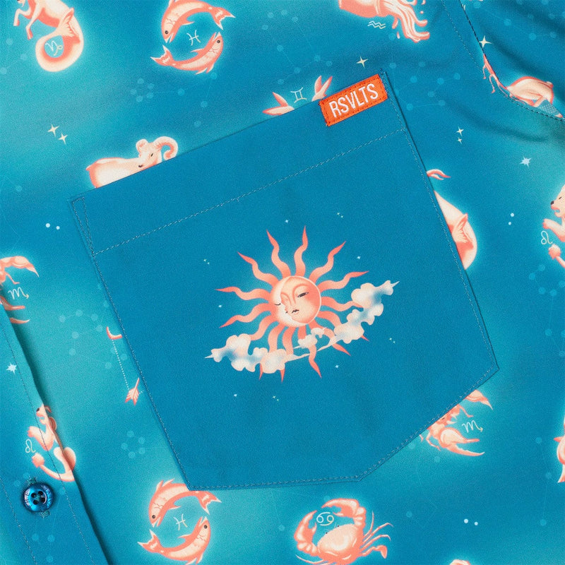 RSVLTS Star-Crossed Cosmos KUNUFLEX Short Sleeve Shirt in Blue — detail 2