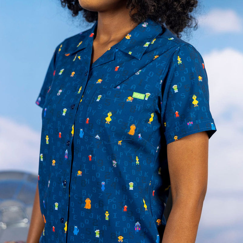 RSVLTS 8-Bit Buddies Women's KUNUFLEX Short Sleeve Shirt in Blue — detail 3