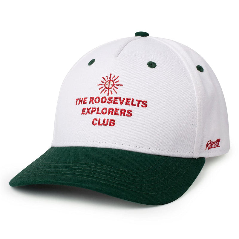 RSVLTS Explorers Club 5-Panel Curved Brim Hat — front view
