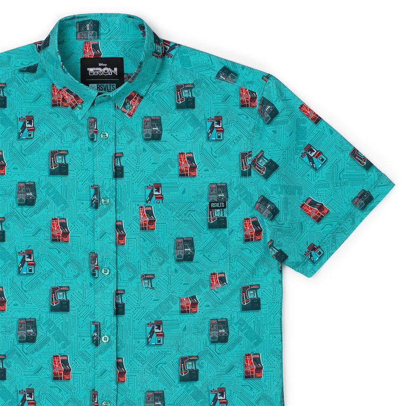 RSVLTS Flynn’s Arcade KUNUFLEX Short Sleeve Shirt in Green — front view
