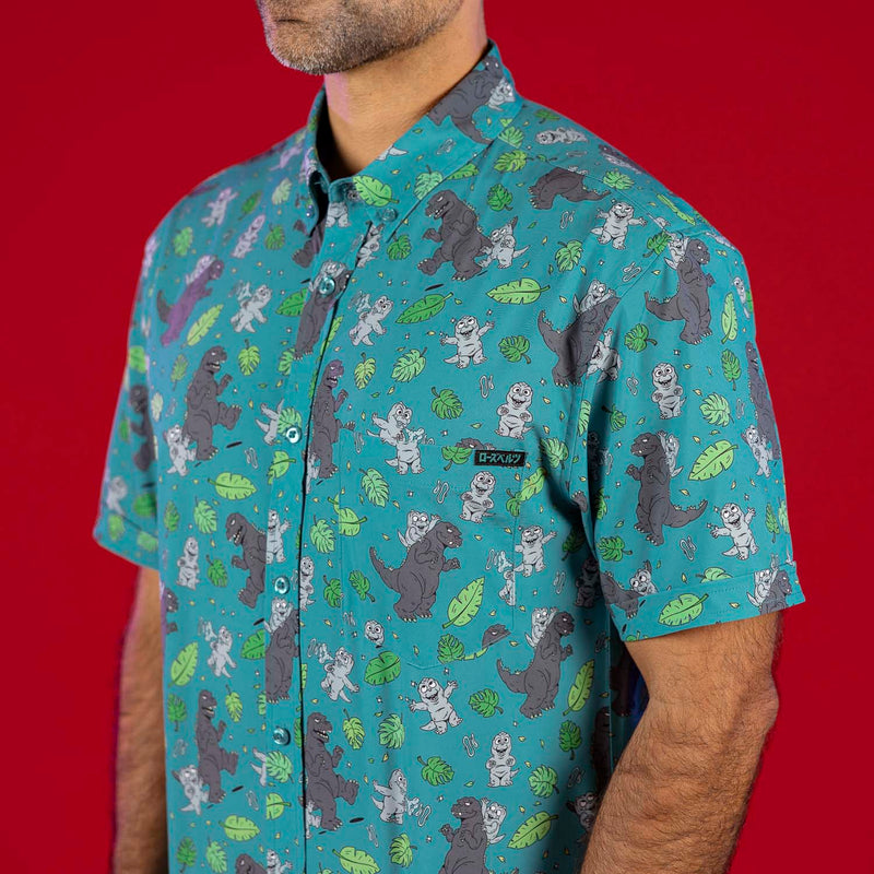 RSVLTS Minilla Mania! KUNUFLEX Short Sleeve Shirt in Green — detail 3