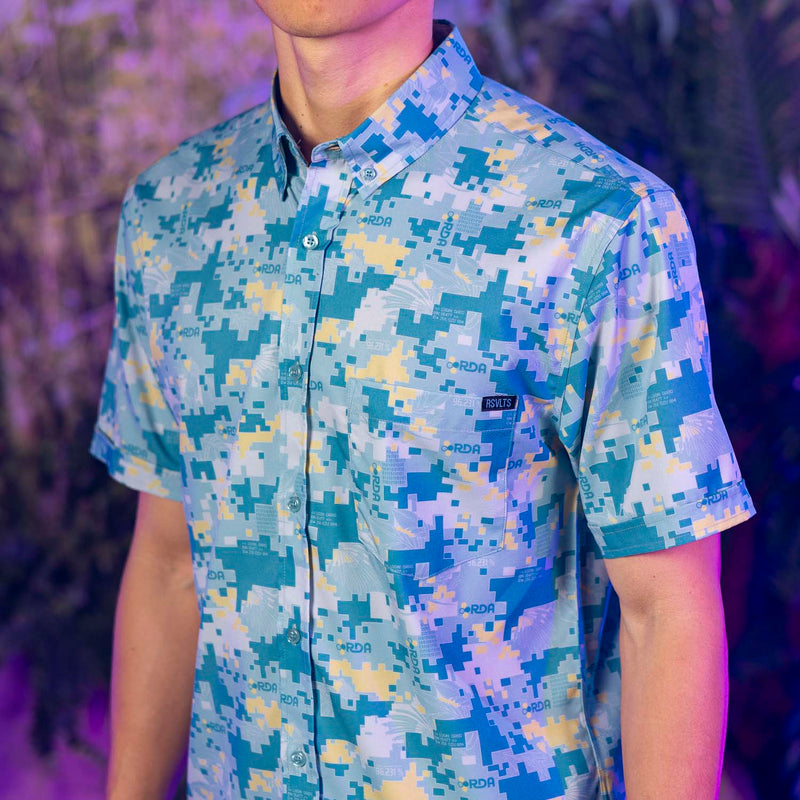RSVLTS RDA Camo KUNUFLEX Short Sleeve Shirt in Blue — detail 3