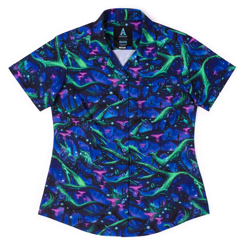 RSVLTS Na’vi Nights Women's KUNUFLEX Short Sleeve Shirt in Blue — front view