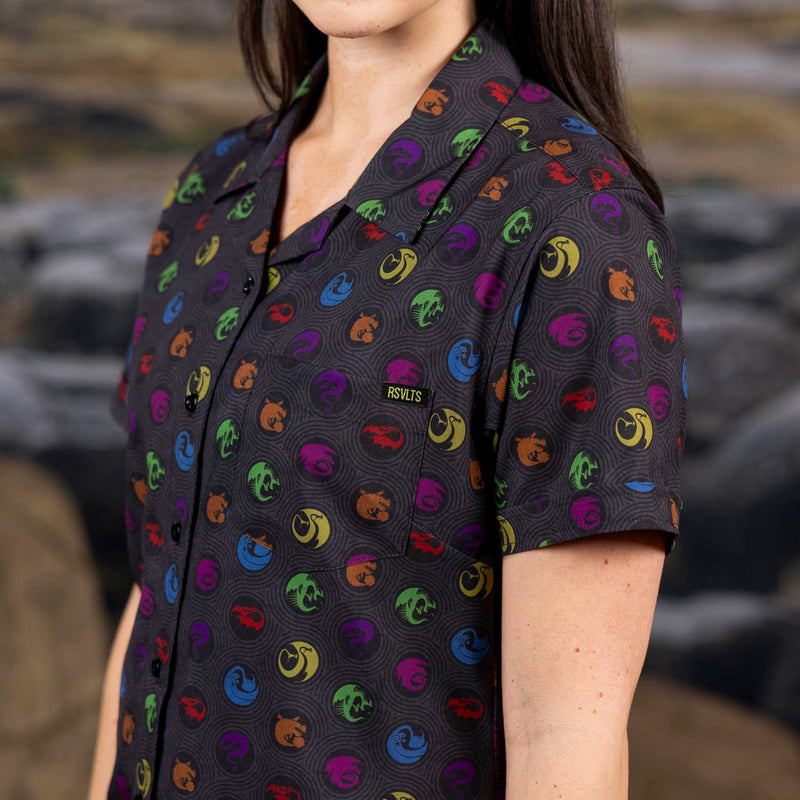 RSVLTS Sizzlin' Sigils Women's KUNUFLEX Short Sleeve Shirt in Gray — detail 3
