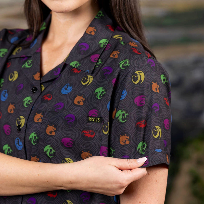 RSVLTS Sizzlin' Sigils Women's KUNUFLEX Short Sleeve Shirt in Gray — detail 5