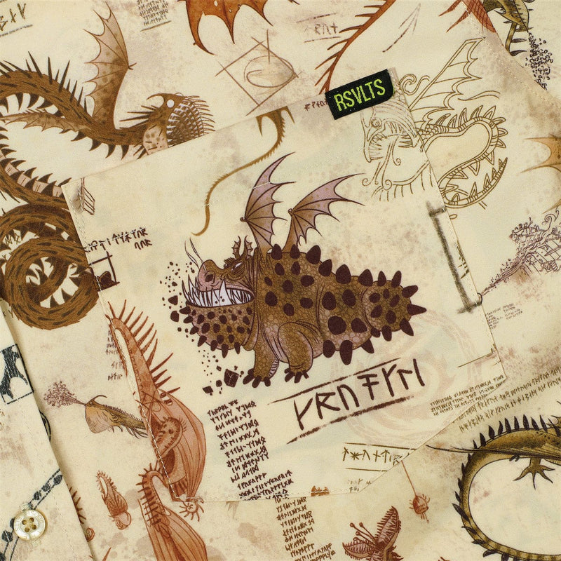 RSVLTS Book of Dragons KUNUFLEX Short Sleeve Shirt in Brown — detail 2