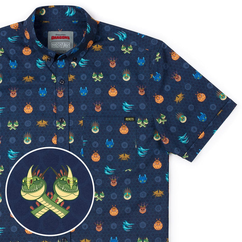 RSVLTS Fiery Faces KUNUFLEX Short Sleeve Shirt in Blue — front view