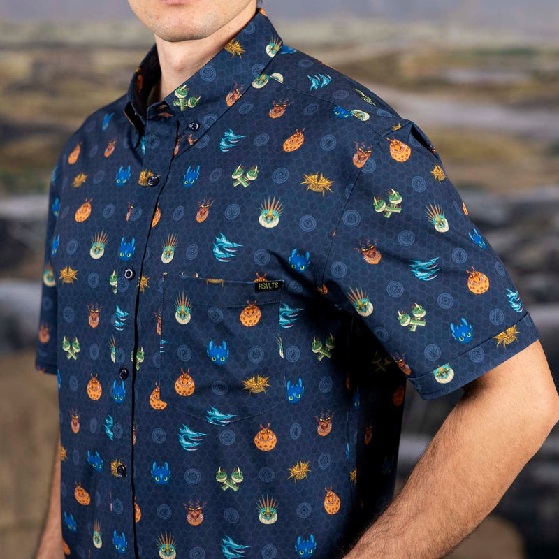 RSVLTS Fiery Faces KUNUFLEX Short Sleeve Shirt in Blue — detail 3